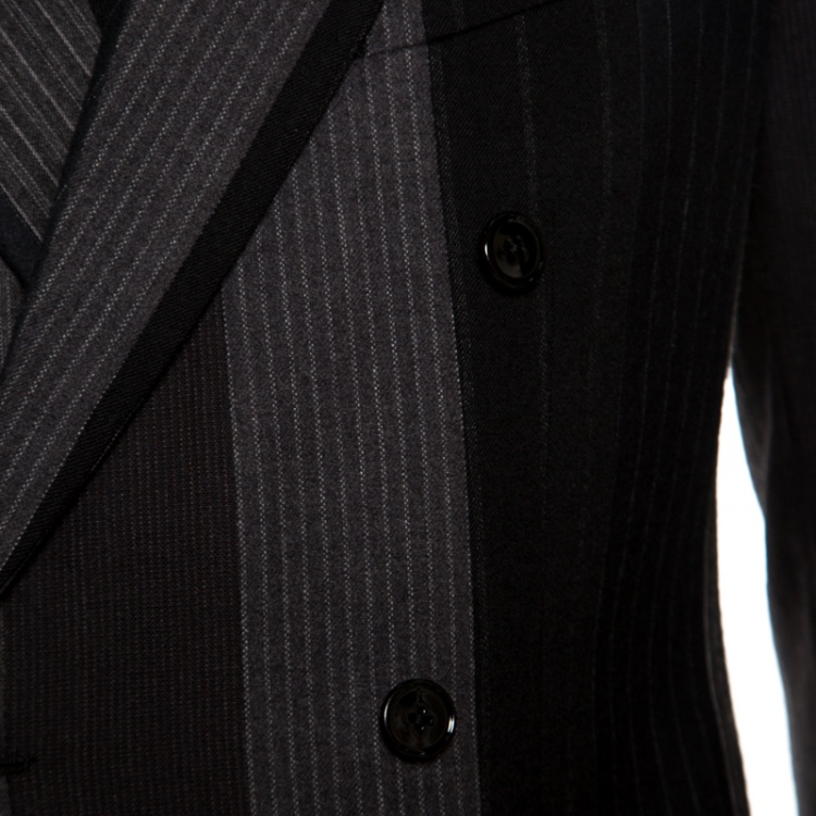 Pre Owned Dolce and Gabbana Colorblock Striped Wool Double Breasted Blazer S