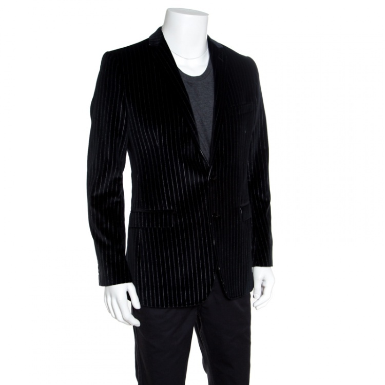 مملوكة مسبقًا Dolce and Gabbana Black Striped Velvet Martini Blazer M