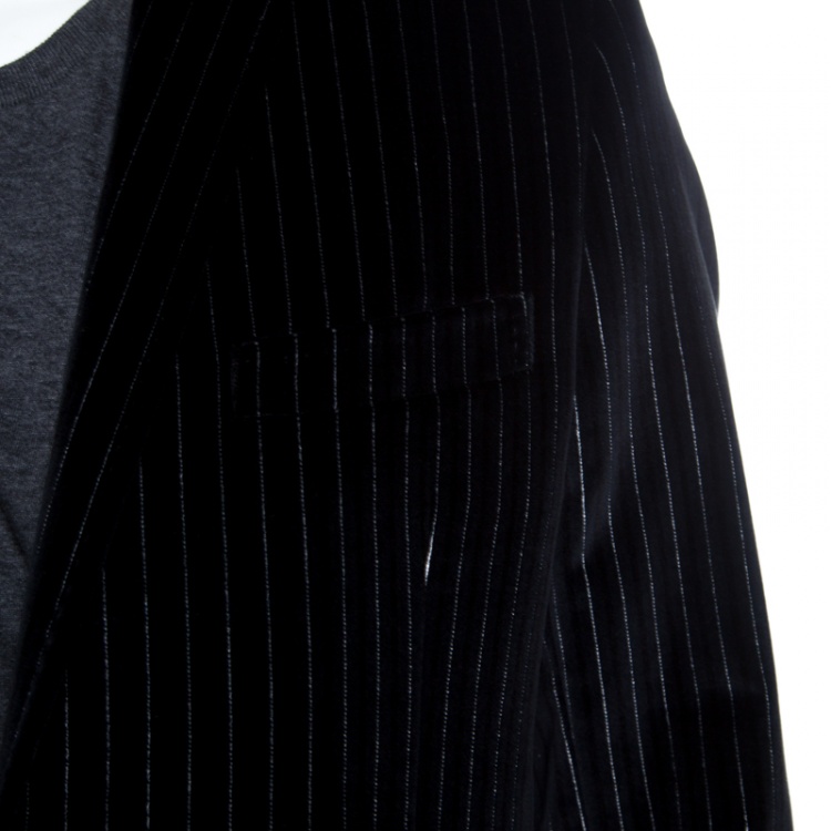 مملوكة مسبقًا Dolce and Gabbana Black Striped Velvet Martini Blazer M
