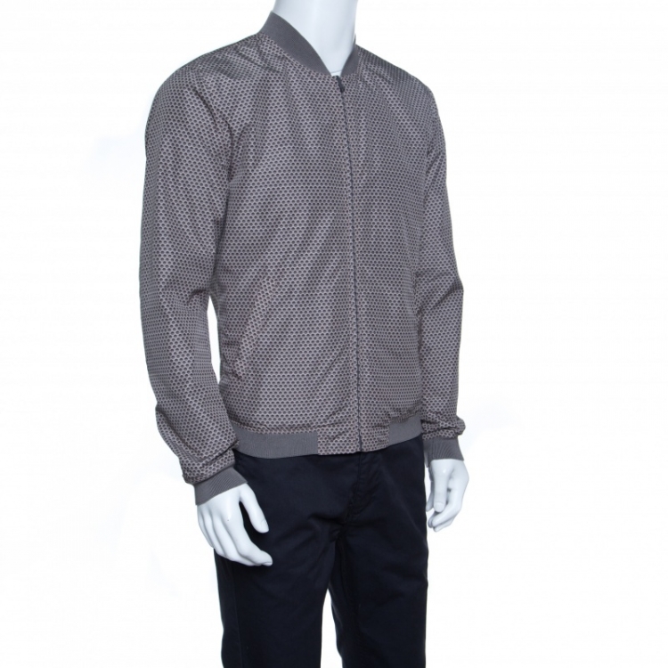 Pre Owned Dolce and Gabbana Printed and Striped Rib Trim Reversible Bomber Jacket L