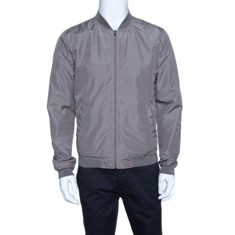 Pre Owned Dolce and Gabbana Printed and Striped Rib Trim Reversible Bomber Jacket L