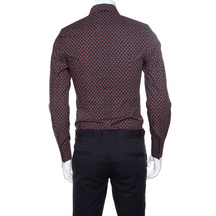 Pre Owned Dolce and Gabbana Gold Multicolor Geometric Printed Button Front Shirt S