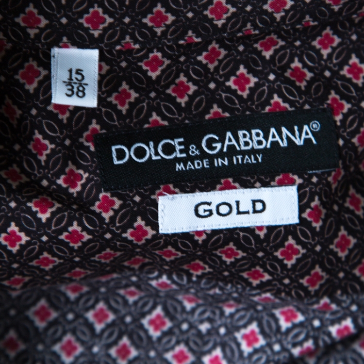 Pre Owned Dolce and Gabbana Gold Multicolor Geometric Printed Button Front Shirt S