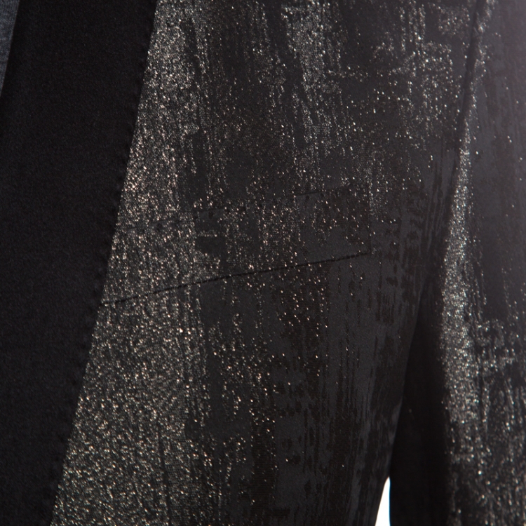 Pre Owned Dolce and Gabbana Gold Grey Metallic Jacquard Satin Trim Tuxedo Blazer M