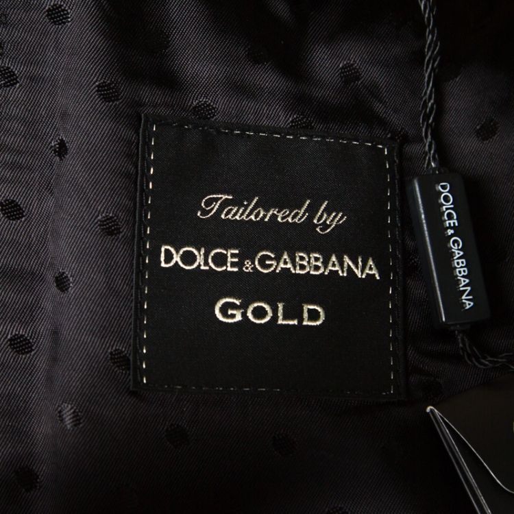 Pre Owned Dolce and Gabbana Gold Grey Metallic Jacquard Satin Trim Tuxedo Blazer M