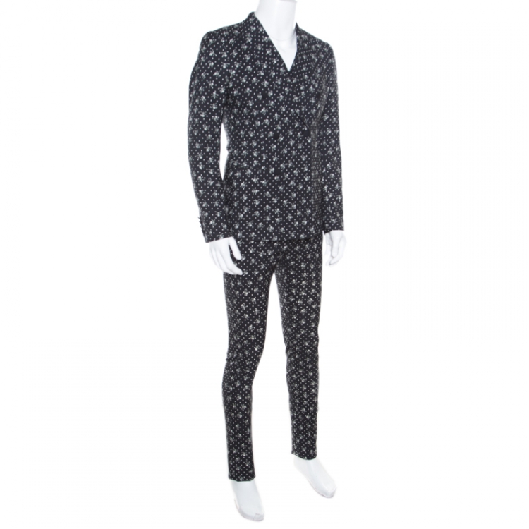 Pre Owned Dolce and Gabbana Black Skull Printed Wool 3 Piece Suit S