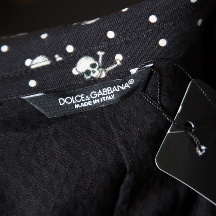 Pre Owned Dolce and Gabbana Black Skull Printed Wool 3 Piece Suit S