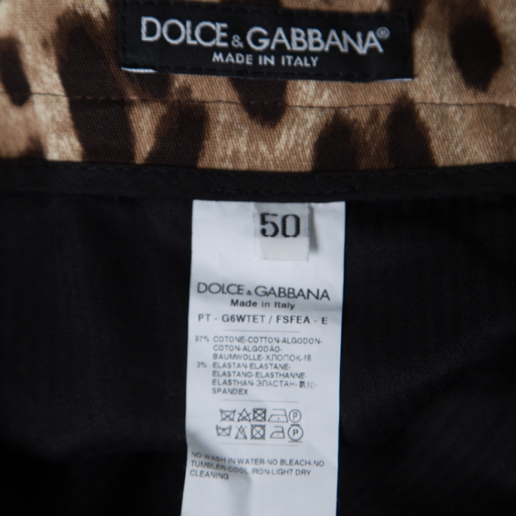 Pre Owned Dolce and Gabbana Brown Leopard Printed Stretch Cotton Tapered Trousers L