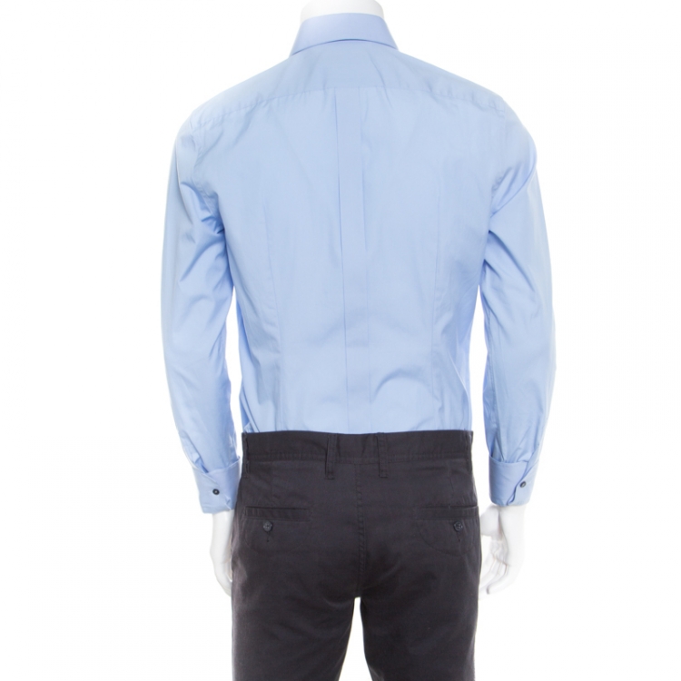Pre Owned Dolce and Gabbana Gold Blue Crown Logo Embroidered Button Down Shirt L