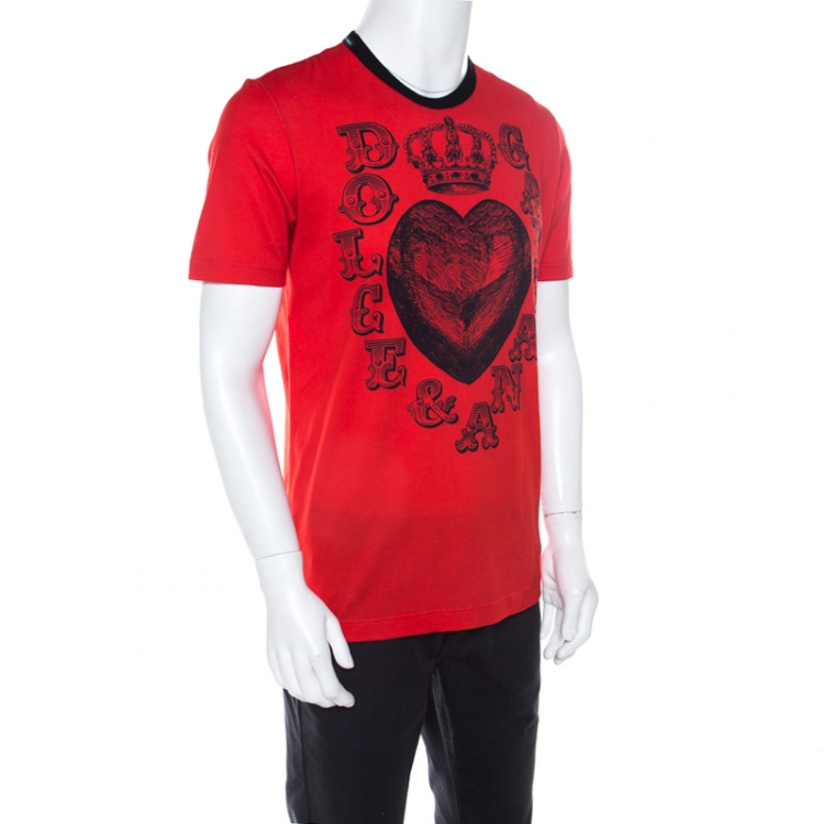 Dolce & Gabbana Red Cotton Jersey Heart Print T-Shirt L Dolce & Gabbana | TLC