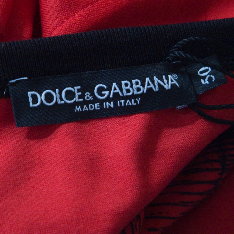 Pre Owned Dolce & Gabbana Red Cotton Jersey Crown Heart Print T-Shirt L