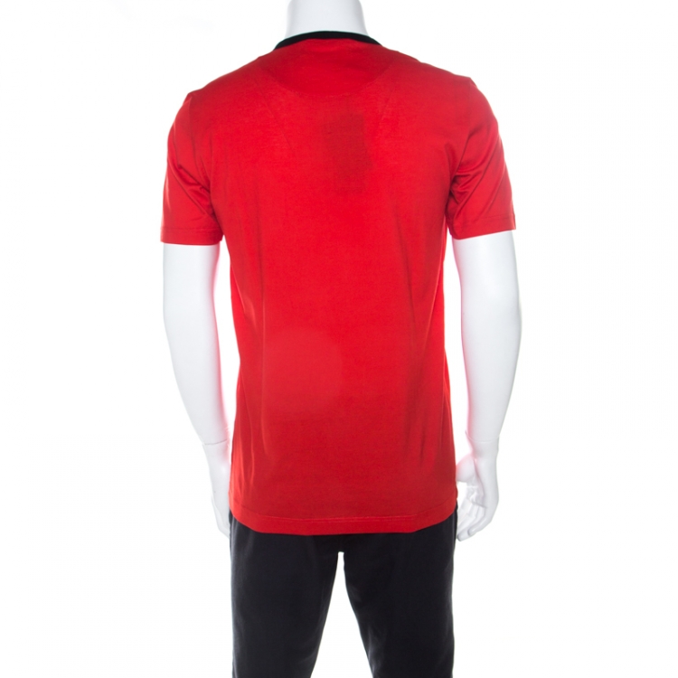 Pre Owned Dolce & Gabbana Red Cotton Jersey Crown Heart Print T-Shirt L