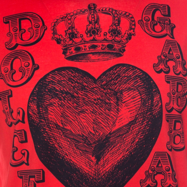 Pre Owned Dolce & Gabbana Red Cotton Jersey Crown Heart Print T-Shirt L