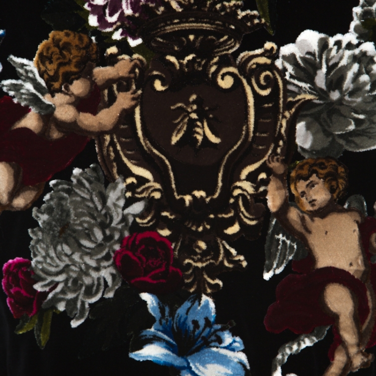 مملوكة مسبقًا Dolce & Gabbana Black Cupid Floral Pattern Velvet Sweatshirt L