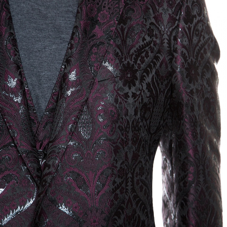 Pre Owned Dolce & Gabbana Black & Burgundy Jacquard Three Piece Martini Suit XXL