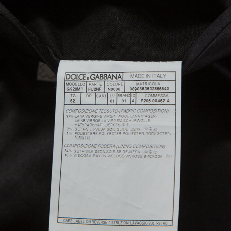 Pre Owned Dolce & Gabbana Black Wool Three Piece Tailcoat Suit XL