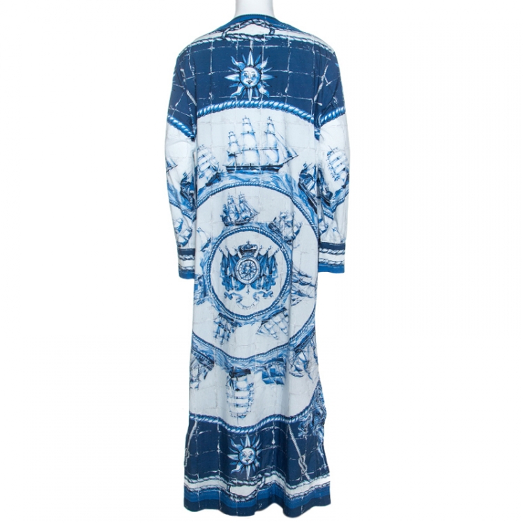 Pre Owned Dolce and Gabbana Blue Printed Cotton Thobe XXL