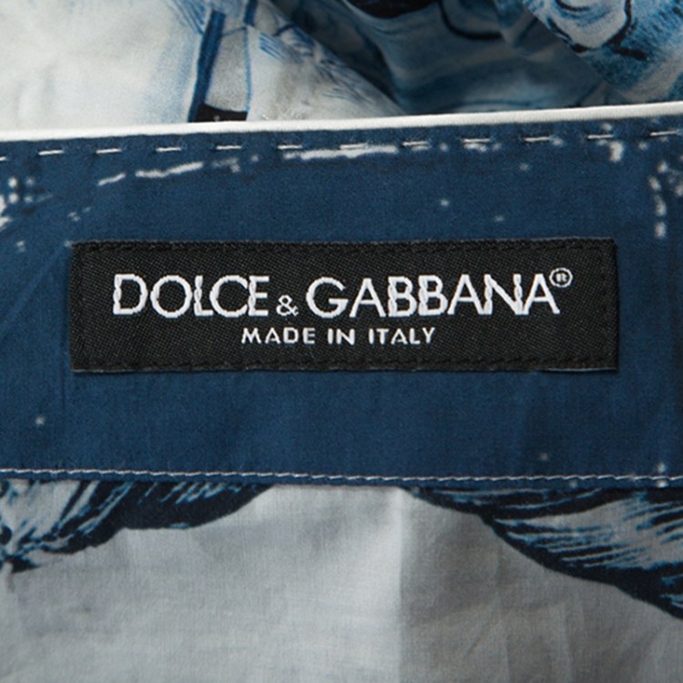 Pre Owned Dolce and Gabbana Blue Printed Cotton Thobe XXL