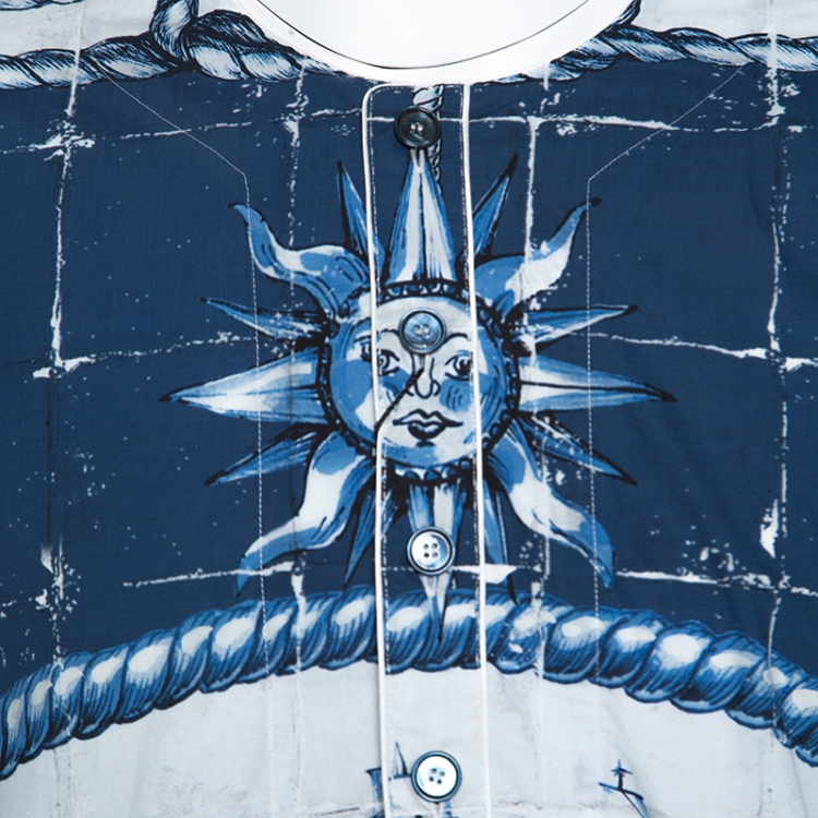 Pre Owned Dolce and Gabbana Blue Printed Cotton Thobe XXL