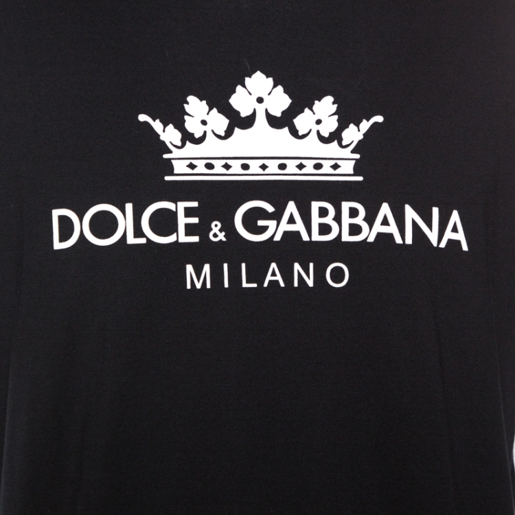 Pre Owned Dolce & Gabbana Black Crown Logo Print Cotton T-Shirt XXL