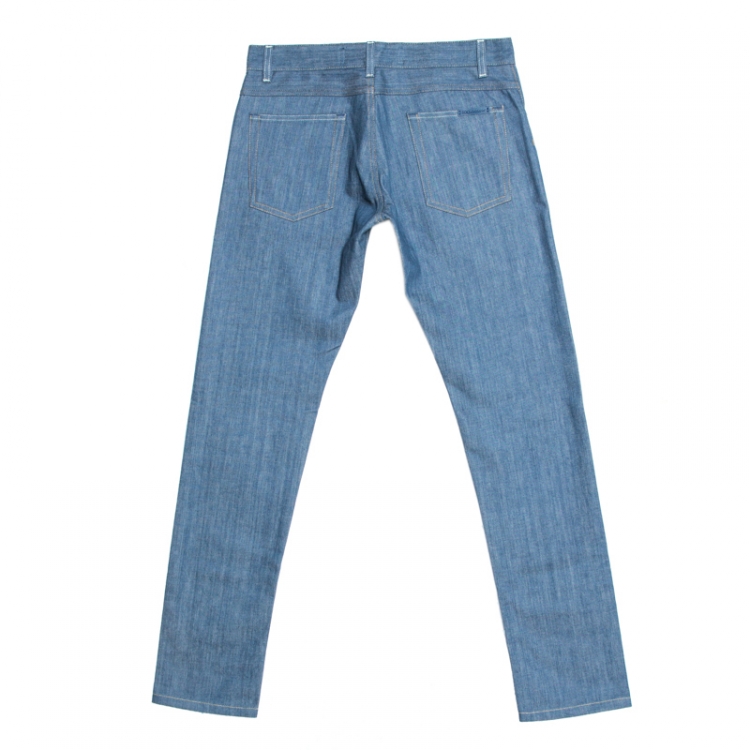 Pre Owned Dolce & Gabbana Gold Blue Denim Straight Fit Jeans S