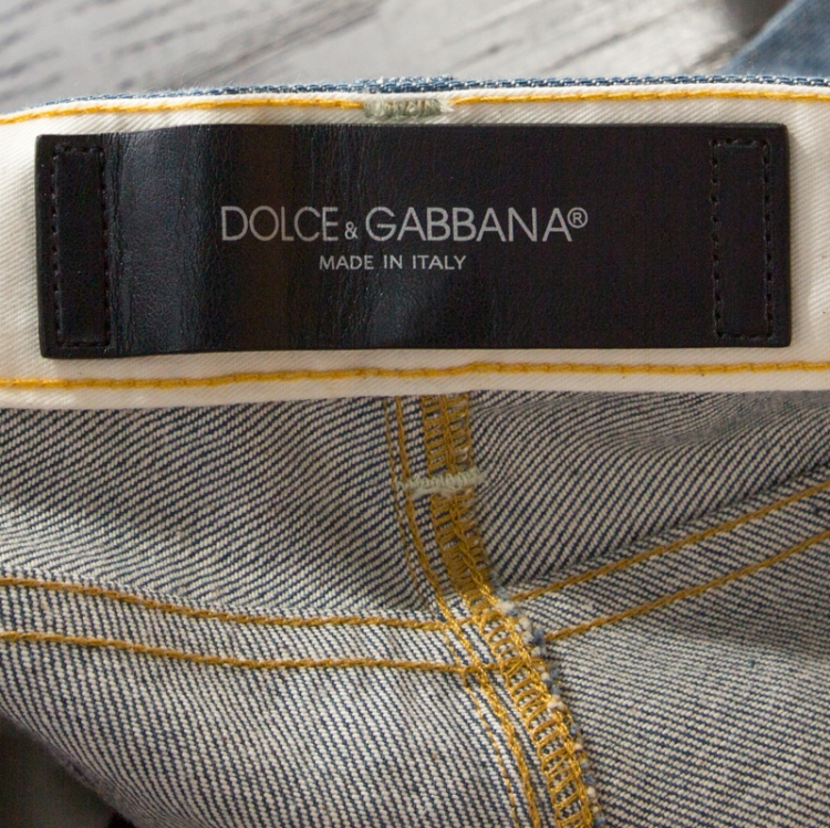 Pre Owned Dolce & Gabbana Gold Blue Denim Straight Fit Jeans S
