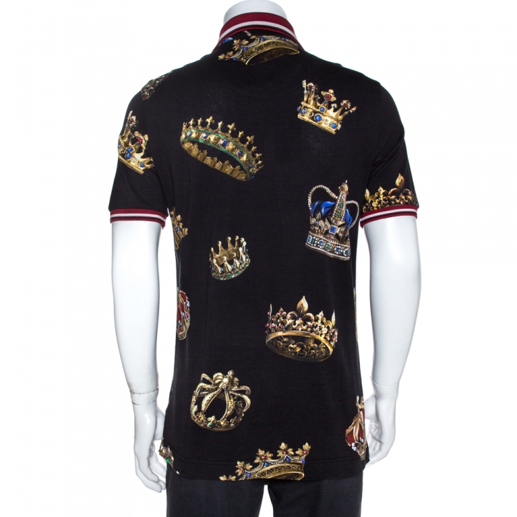 Pre Owned Dolce & Gabbana Black Crown Print Cotton Polo T-Shirt L