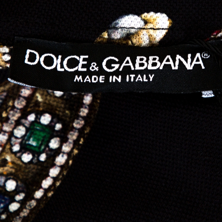 Pre Owned Dolce & Gabbana Black Crown Print Cotton Polo T-Shirt L