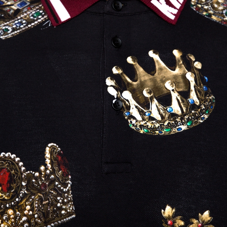 Pre Owned Dolce & Gabbana Black Crown Print Cotton Polo T-Shirt L
