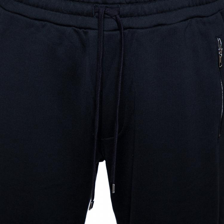 Pre Owned Dolce & Gabbana Navy Blue Cotton Logo Silver Plate Detail Sweatpants IT 50