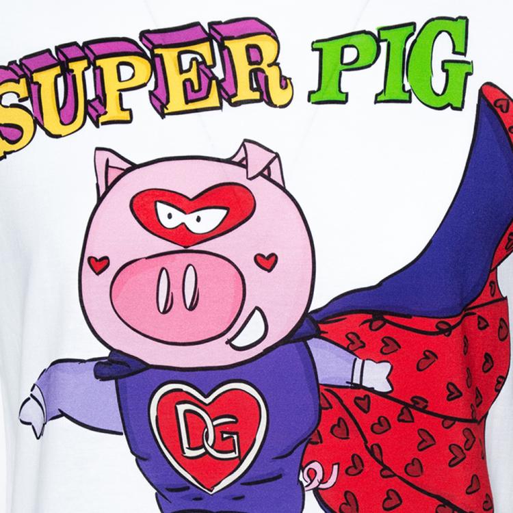 مملوكة مسبقًا Dolce & Gabbana White Print Cotton Super Pig T Shirt IT 48