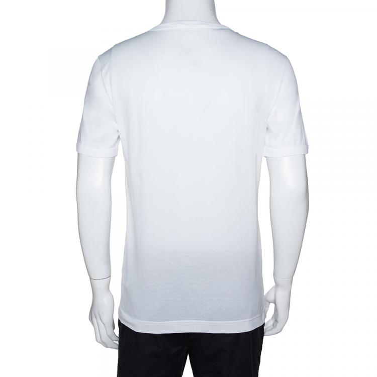 Pre Owned Dolce & Gabbana White Cotton Logo Patch T Shirt IT 44