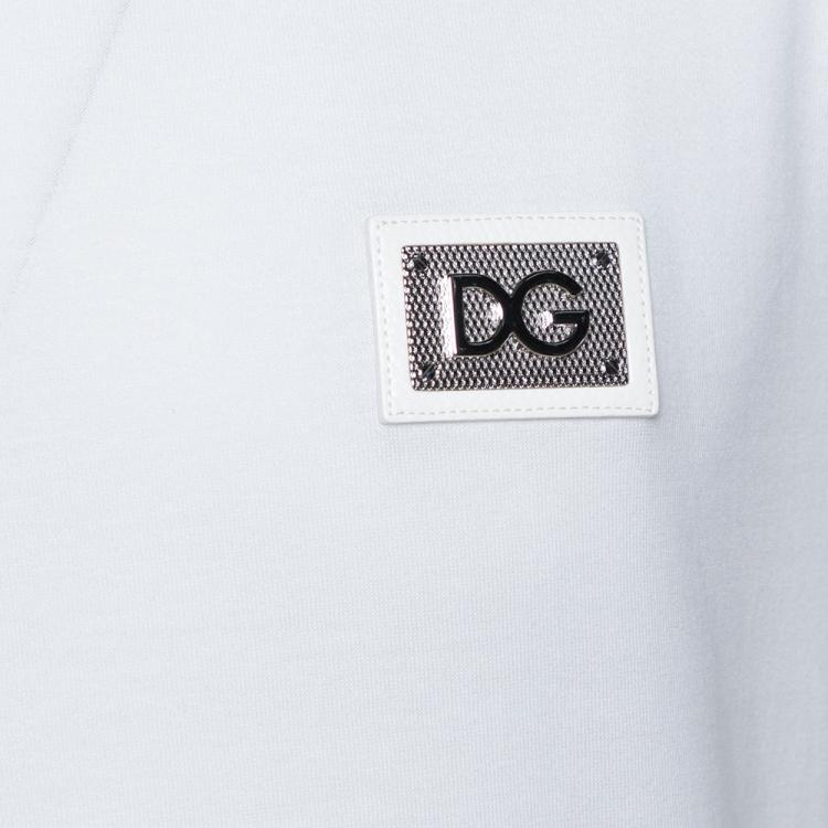 Pre Owned Dolce & Gabbana White Cotton Logo Patch T Shirt IT 44
