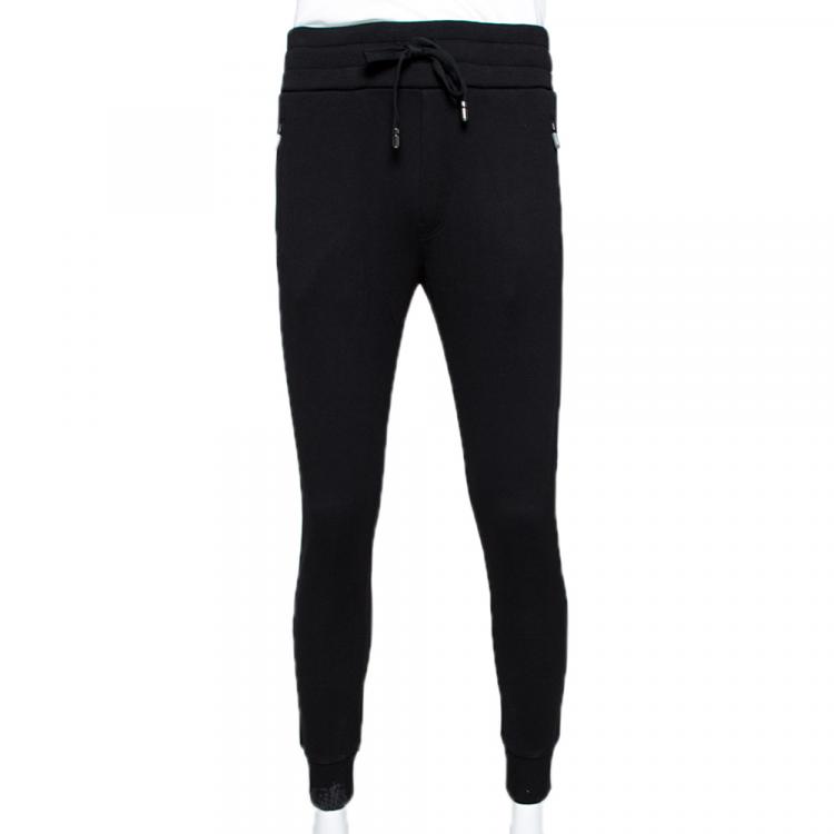 Pre Owned Dolce & Gabbana Black Stretch Cotton Rubberized Plate Track Pants IT 52