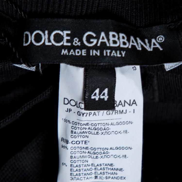 Pre Owned Dolce & Gabbana Black Stretch Cotton Rubberized Plate Track Pants IT 52