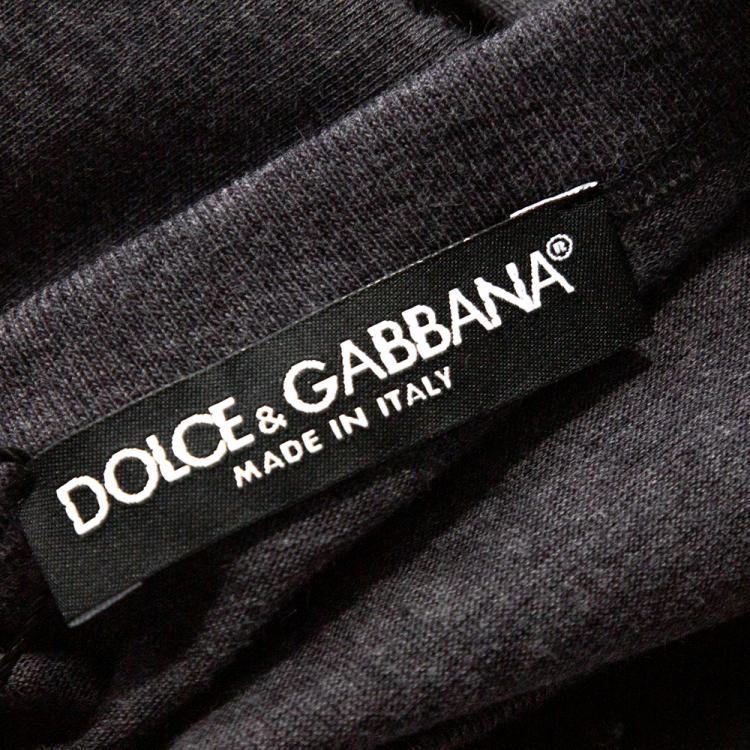 Pre Owned Dolce & Gabbana Grey Cotton Logo Plaque Crew Neck T Shirt IT 46