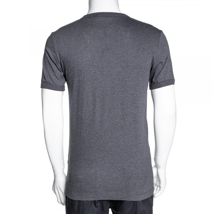 مملوكة مسبقًا Dolce & Gabbana Grey Cotton Logo Plaque Crew Neck T Shirt IT 46