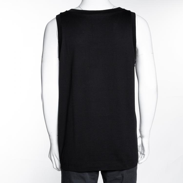 Pre Owned Dolce & Gabbana Black Cotton Logo Sleeveless T Shirt IT 46