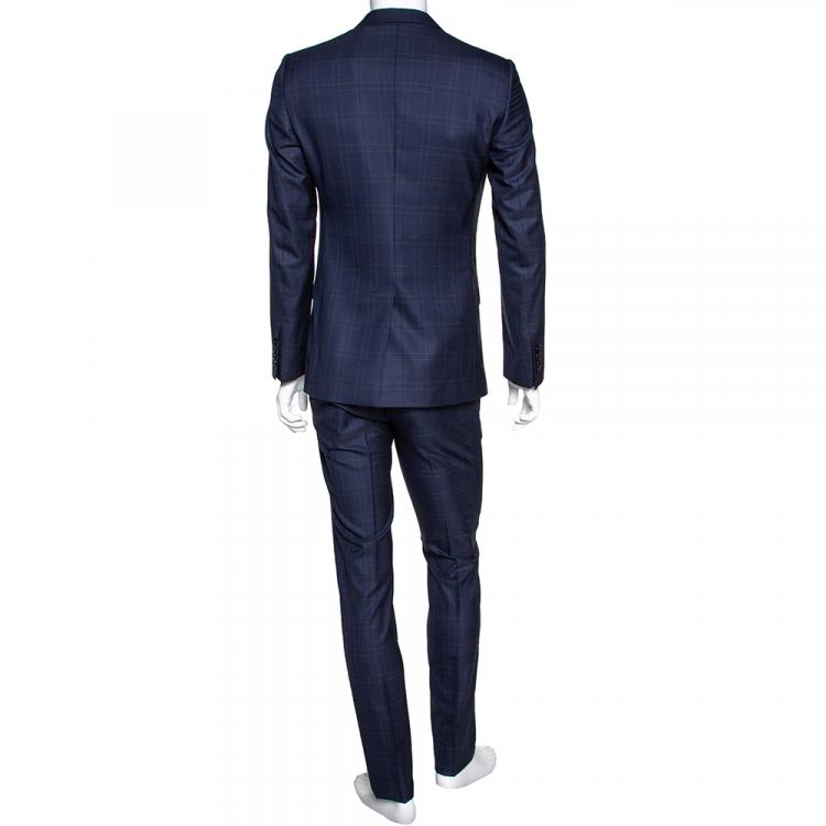 Pre Owned Dolce & Gabbana Blue Check Print Virgin Wool Single Breasted Suit IT 44