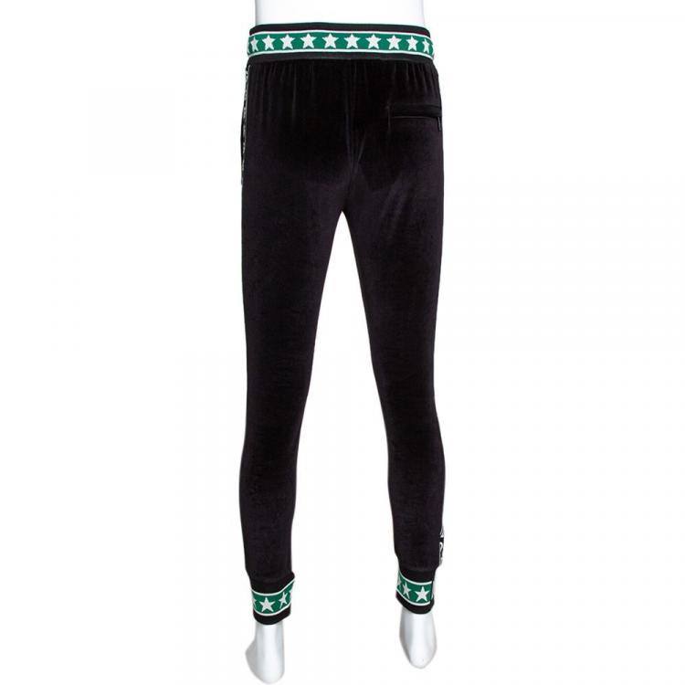 Pre Owned Dolce & Gabbana Black DG Mania Print Cotton Stretch Knit Details Track Pants IT 46
