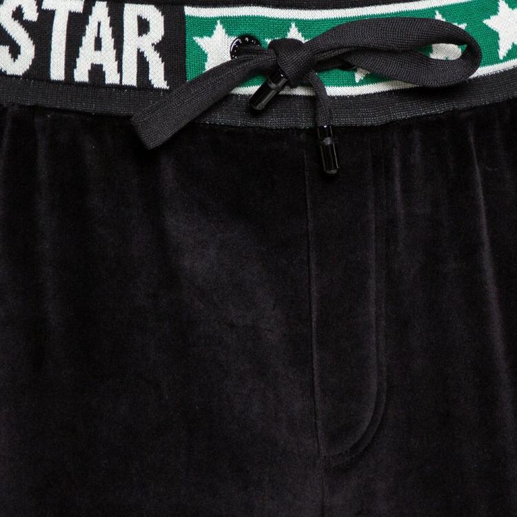 Pre Owned Dolce & Gabbana Black DG Mania Print Cotton Stretch Knit Details Track Pants IT 46