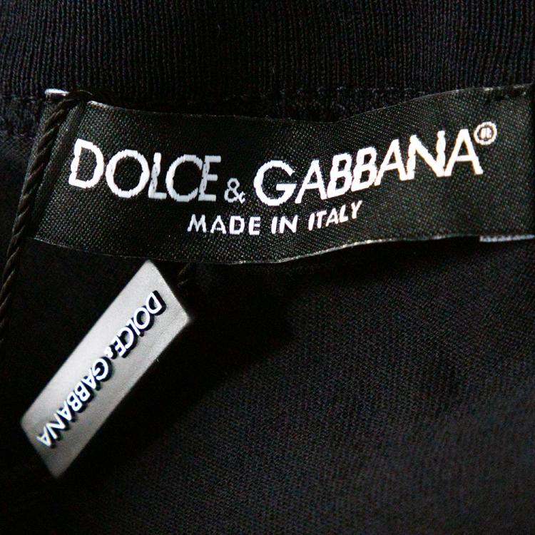 Pre Owned Dolce & Gabbana Dark Blue Cotton Logo Plaque Crew Neck T Shirt IT 48