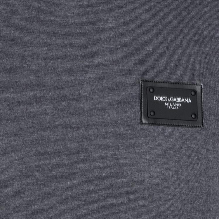 Pre Owned Dolce & Gabbana Grey Cotton Logo Plaque Crew Neck T Shirt IT 52