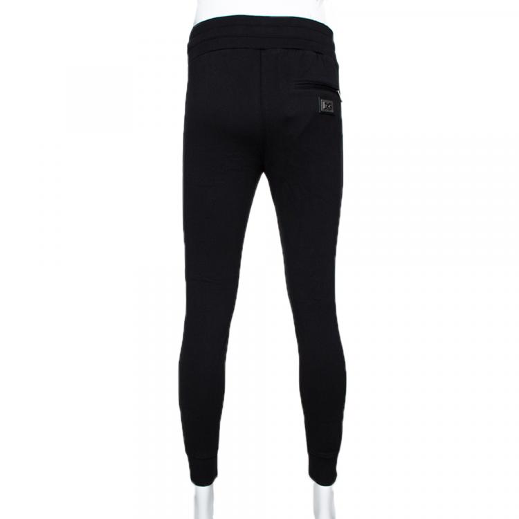 Pre Owned Dolce & Gabbana Black Cotton Blend Drawstring Waist Track Pants IT 46