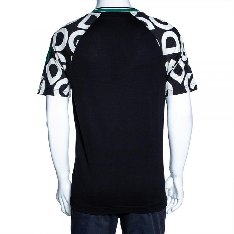 Pre Owned Dolce & Gabbana Black DG Mania Print Cotton Jersey Crew Neck T Shirt M