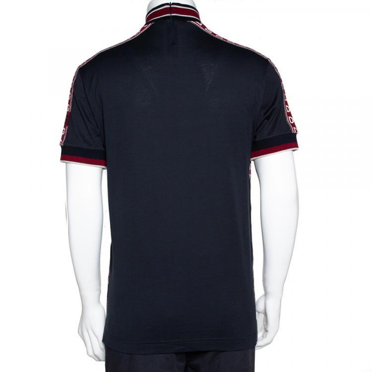 Pre Owned Dolce & Gabbana Dark Blue Cotton Logo Bands Mock Neck T Shirt IT 44