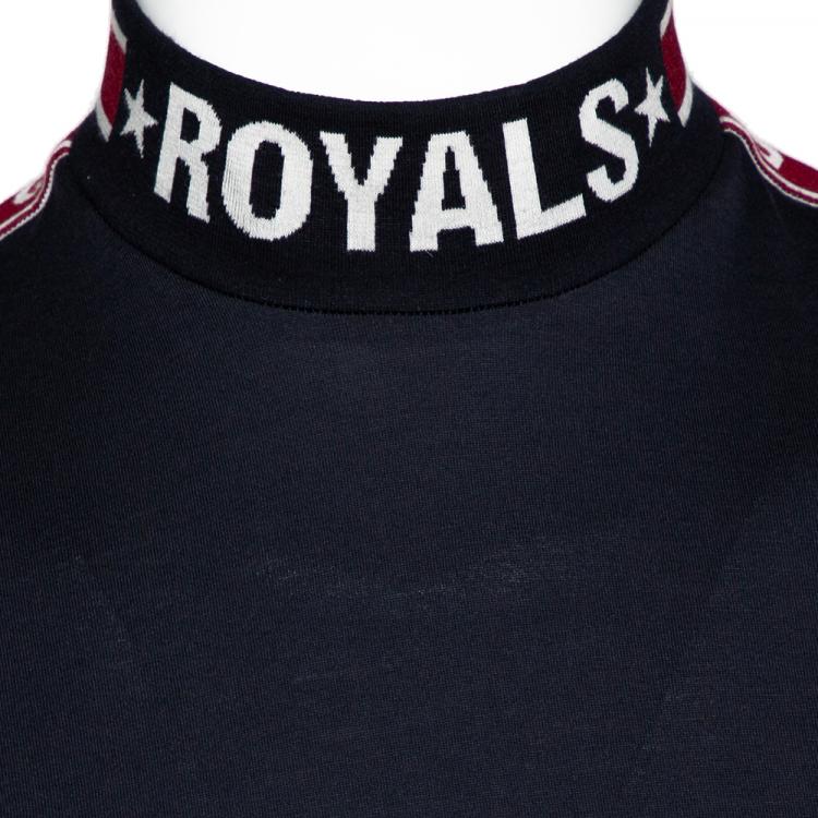 Pre Owned Dolce & Gabbana Dark Blue Cotton Logo Bands Mock Neck T Shirt IT 44