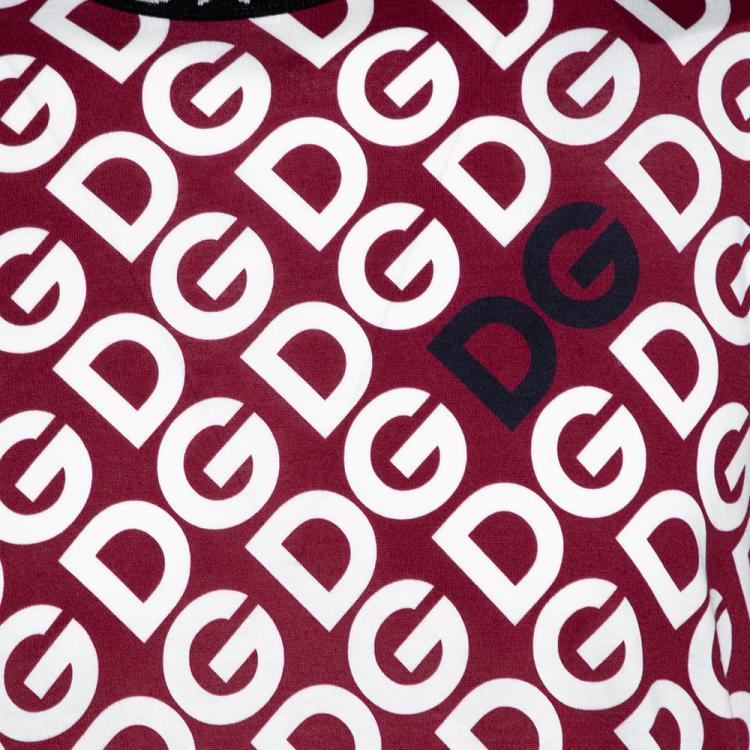 Pre Owned Dolce & Gabbana Red DG Mania Print Cotton Jersey T Shirt IT 50