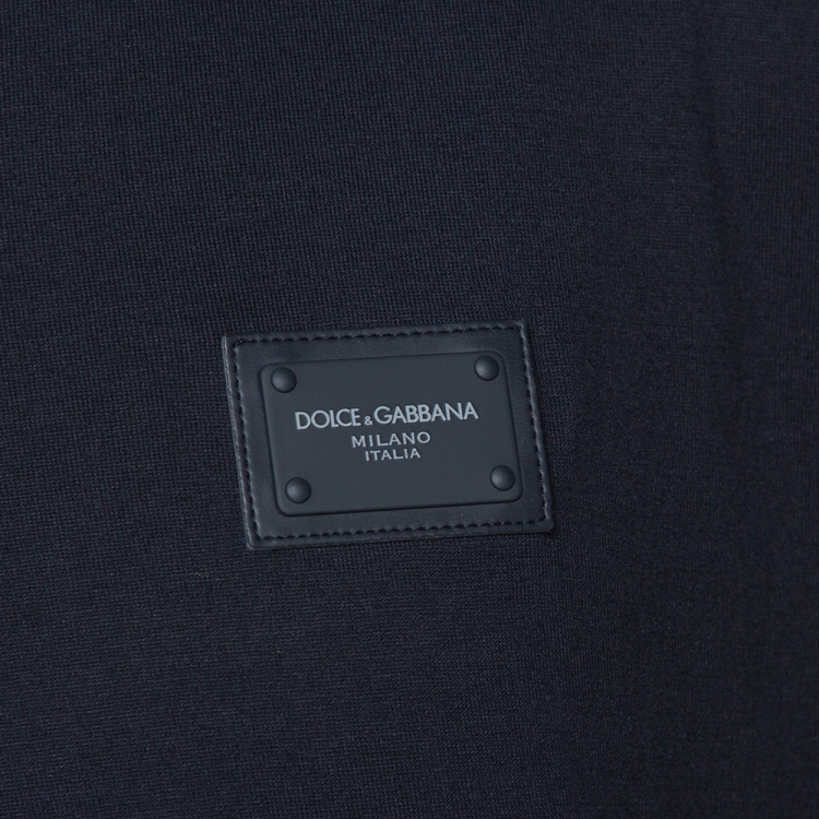 مملوكة مسبقًا Dolce & Gabbana Dark Blue Cotton Logo Plaque V-Neck T-Shirt XXL