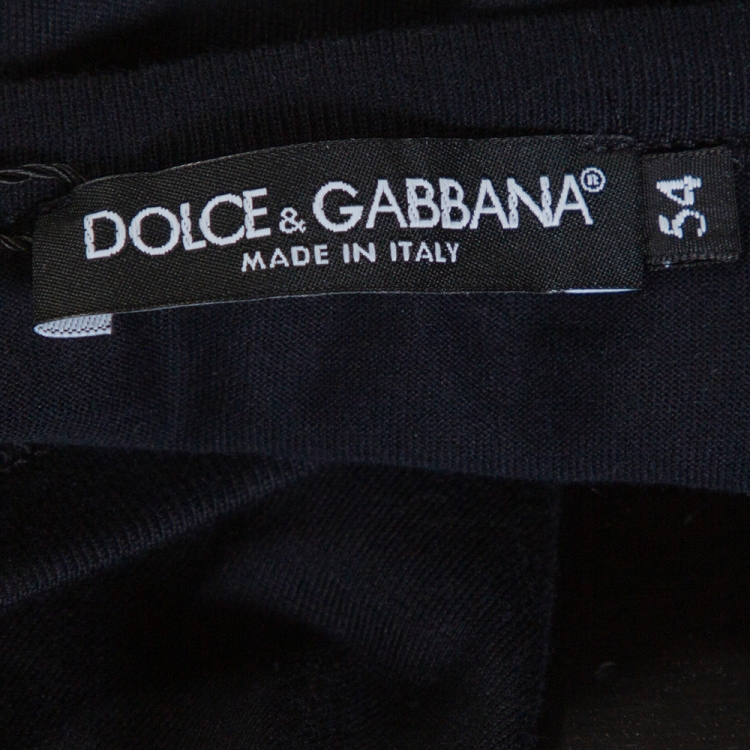 مملوكة مسبقًا Dolce & Gabbana Dark Blue Cotton Logo Plaque V-Neck T-Shirt XXL